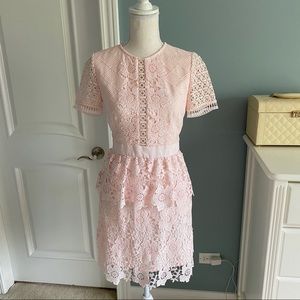 Ted Baker Layered Lace Pink Short Sleeve Dress